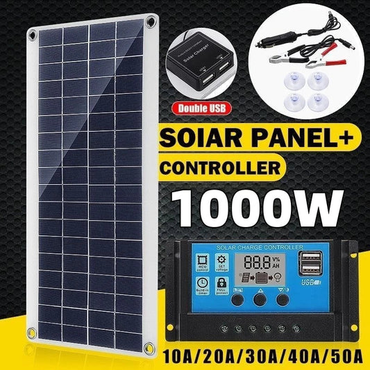 1000W Solar Panel 12V Solar Cell 10A-100A Controller Solar Plate Kit For Phone RV Car Caravan Home Camping Outdoor Battery shoporiz