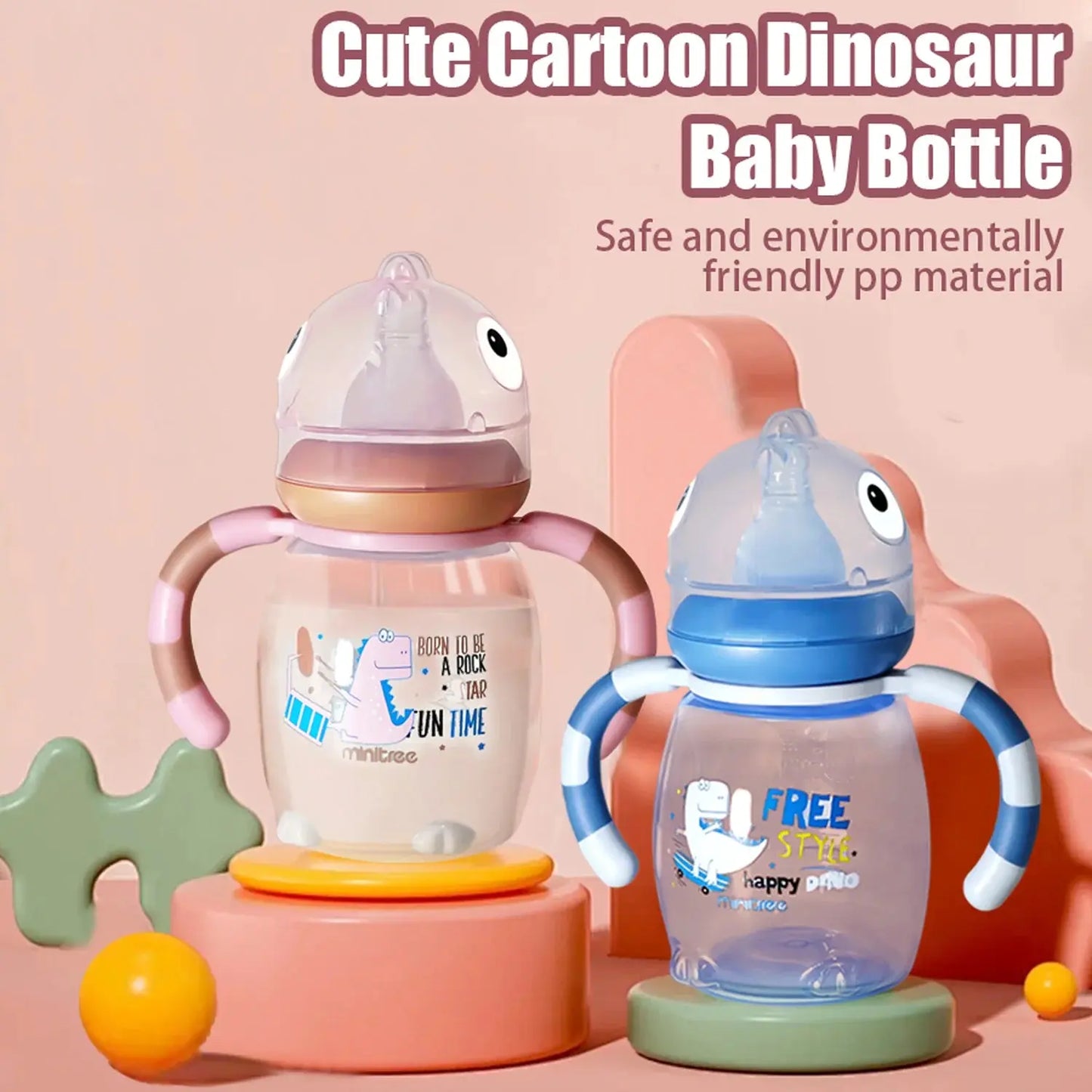 150ml/270ml baby cartoon bottle, 0-3 years old newborn feeding bottle, drop-proof and leak-proof, food grade safe PP material Shoporiz