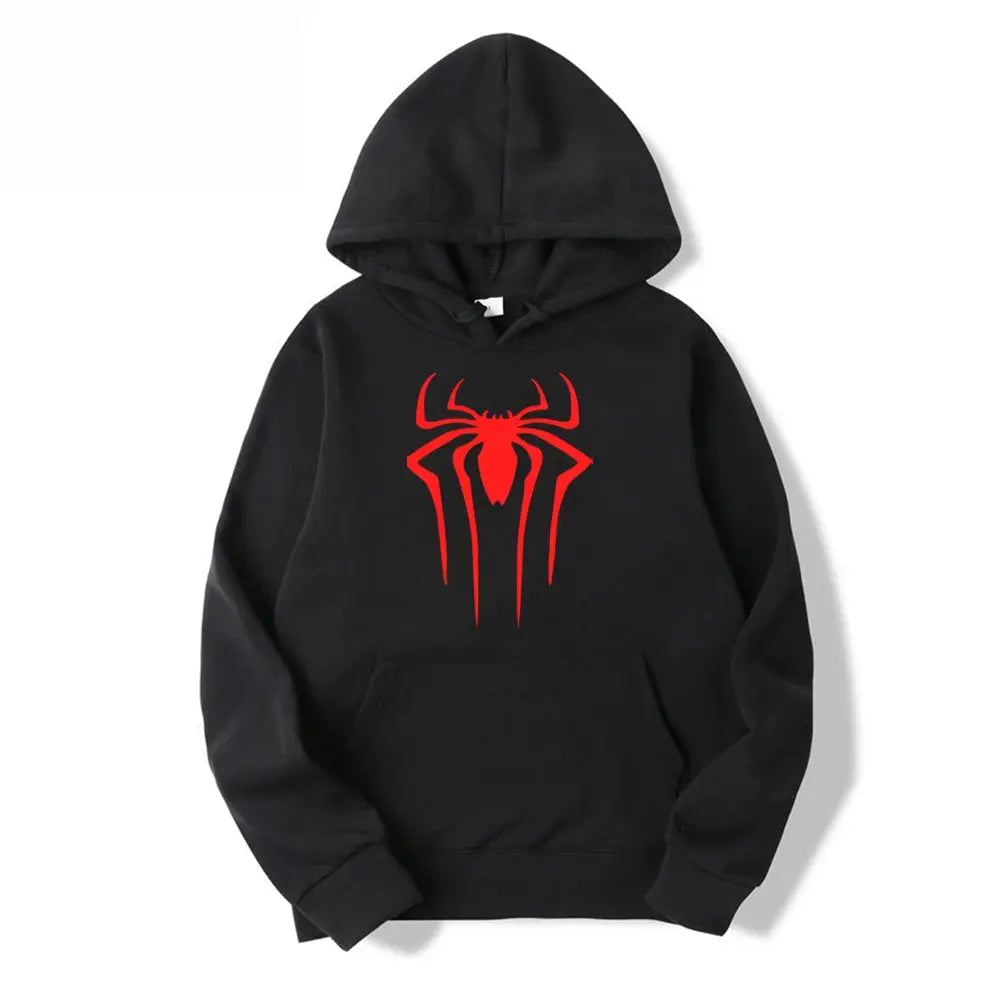Men's Casual Hoodie Sweatshirt Solid Color Printed Spider Design Fashion Top for Men And Women Autumn Winter Thick Knit Hooded
