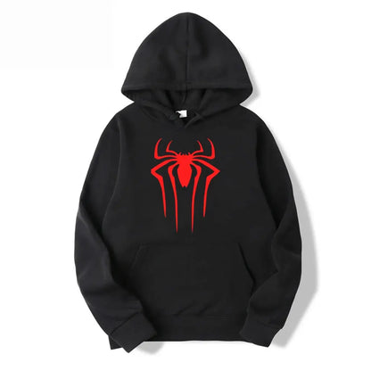Men's Casual Hoodie Sweatshirt Solid Color Printed Spider Design Fashion Top for Men And Women Autumn Winter Thick Knit Hooded