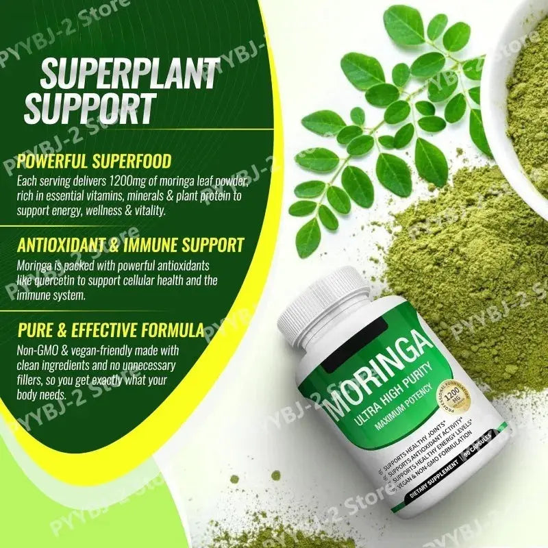 Moringa Capsules 1200mg Pure Moringa Powder Oleifera Leaf Superfood Rich in Antioxidant Skin Health Immune Support Natural