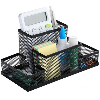 New 3/4 Grids Table Organizer Office Desk Top Storage Box Black Mesh Pen Holder File Storage Rack Metal Pen Holder
