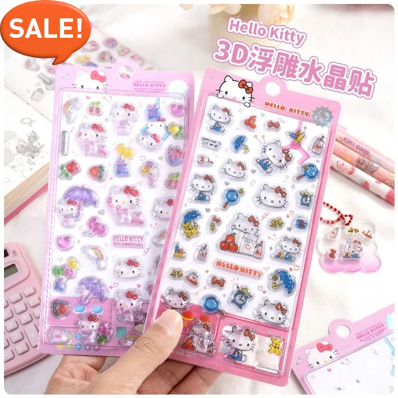 Hello Kitty  Sanrio 3D Embossed Crystal Stickers Children Girl Cartoon  Toys DIY Decoration Reward Stickers Holiday Gifts shoporiz
