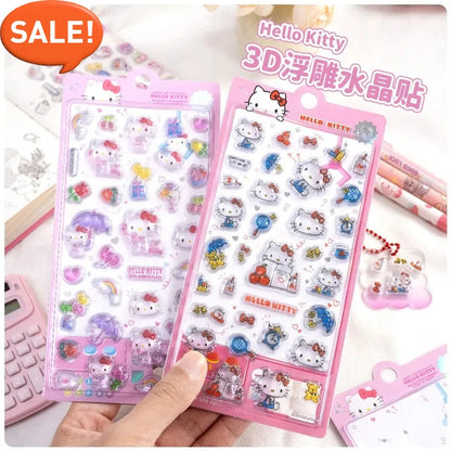 Hello Kitty  Sanrio 3D Embossed Crystal Stickers Children Girl Cartoon  Toys DIY Decoration Reward Stickers Holiday Gifts shoporiz