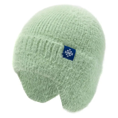 Women's Winter Earflap Beanie Hat Candy Colors Faux Fur Knitted Kpop Style Soft Streetwear Cap Casual Solid Color Skullies