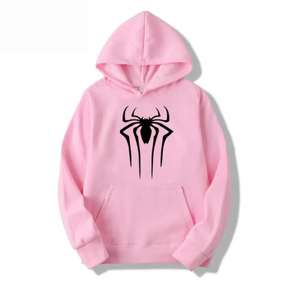 Men's Casual Hoodie Sweatshirt Solid Color Printed Spider Design Fashion Top for Men And Women Autumn Winter Thick Knit Hooded