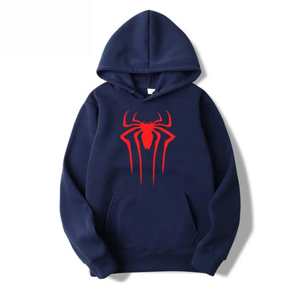 Men's Casual Hoodie Sweatshirt Solid Color Printed Spider Design Fashion Top for Men And Women Autumn Winter Thick Knit Hooded