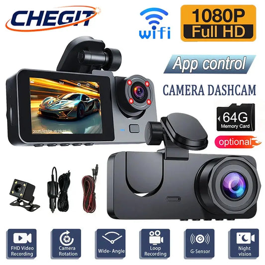 1080P HD WIFI 2/3Camera Dash Cam For Car Camera Video Recorder Car DVR Front Rear View Camera Night Vision Car Accessories