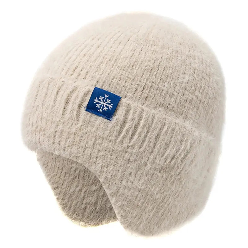 Women's Winter Earflap Beanie Hat Candy Colors Faux Fur Knitted Kpop Style Soft Streetwear Cap Casual Solid Color Skullies