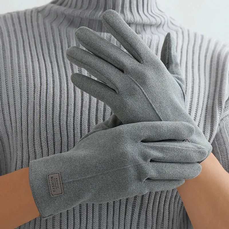Men's Winter Touch Screen Gloves Thicken Velvet inside Suede Fashion Solid Color Outdoor Cycling Drive Warm Gloves for Adults