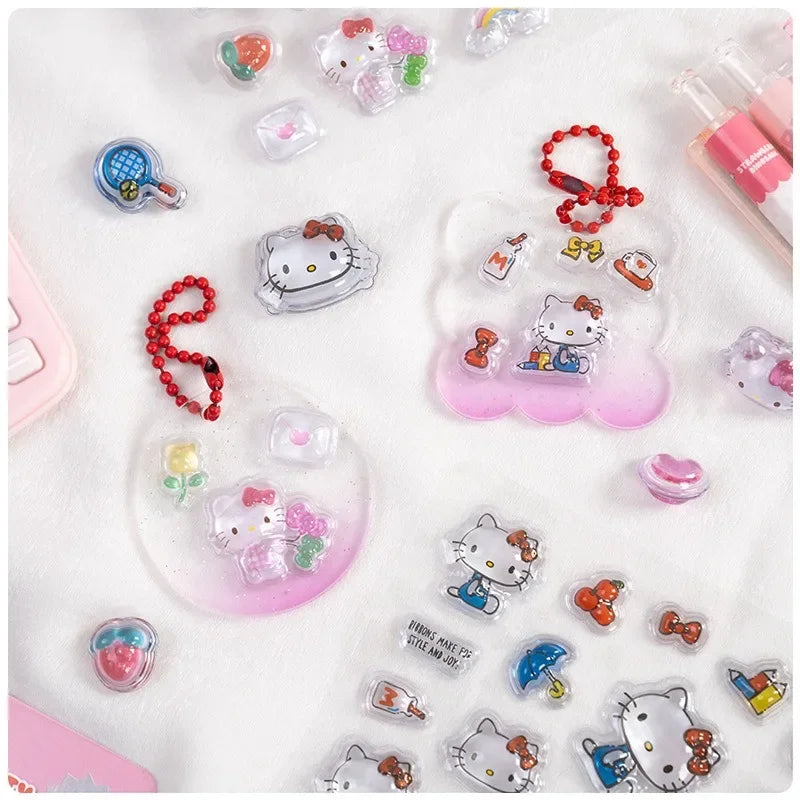 Hello Kitty  Sanrio 3D Embossed Crystal Stickers Children Girl Cartoon  Toys DIY Decoration Reward Stickers Holiday Gifts shoporiz