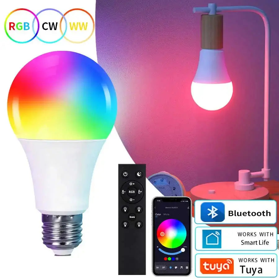 E27 Bluetooth Smart LED Bulb 220V 9W 15W 18W Tuya Compatible 2.4GHz RF Remote Control for Bedroom Home Decor Dimmable 120° Beam Angle Shoporiz