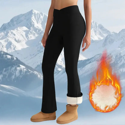 Fleece Women Leggings Thick Flared Pants High-Waisted Thermal Tights Tummy Control Winter Warm Legging Casual Wear Shoporiz