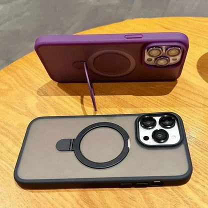 Matte Glass Lens Phone Case for iPhone - Magnetic Hard Bumper Cover with Ring Holder Anti-Scratch Wireless Compatible