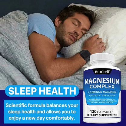 Magnesium Complex Supplement 8 Elemental 1000mg, Chelated for Easy Absorption for Bones, Muscle, Recovery, Energy, 120 Capsules