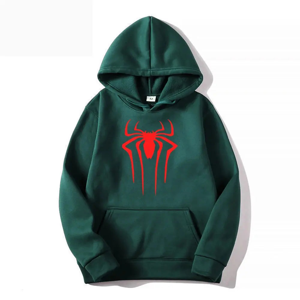 Men's Casual Hoodie Sweatshirt Solid Color Printed Spider Design Fashion Top for Men And Women Autumn Winter Thick Knit Hooded
