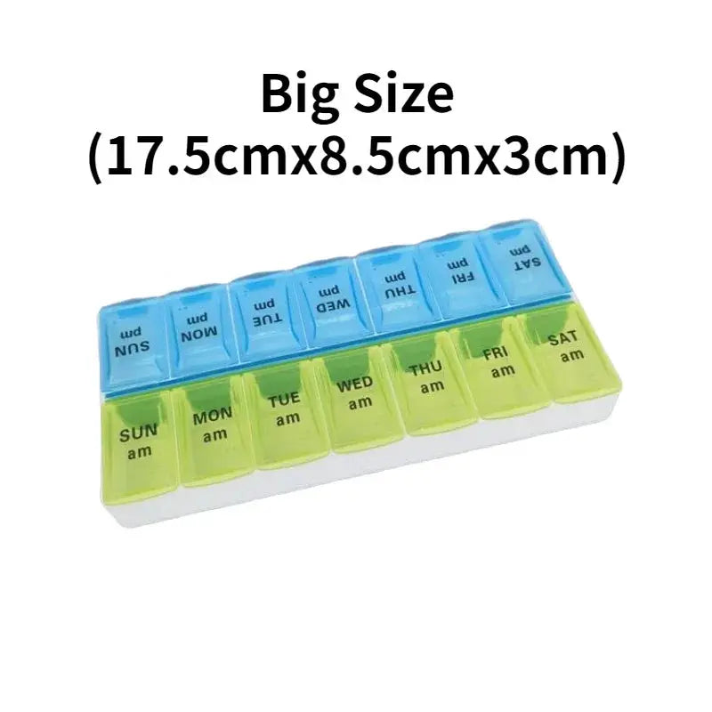 Portable Weekly Travel Pill Case 7 Days Organizer 14 Grids for Tablets Vitamins Medicine & Fish Oils Storage Container