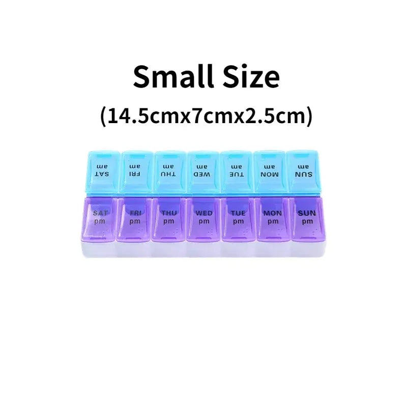 Portable Weekly Travel Pill Case 7 Days Organizer 14 Grids for Tablets Vitamins Medicine & Fish Oils Storage Container