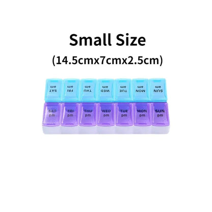 Portable Weekly Travel Pill Case 7 Days Organizer 14 Grids for Tablets Vitamins Medicine & Fish Oils Storage Container