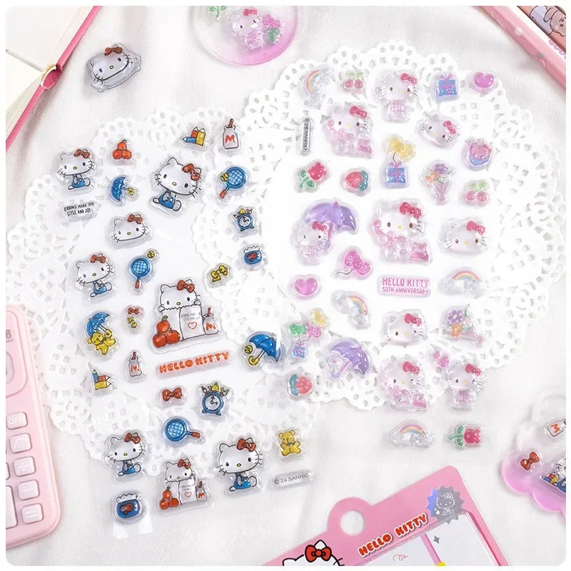Hello Kitty  Sanrio 3D Embossed Crystal Stickers Children Girl Cartoon  Toys DIY Decoration Reward Stickers Holiday Gifts shoporiz
