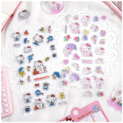 Hello Kitty  Sanrio 3D Embossed Crystal Stickers Children Girl Cartoon  Toys DIY Decoration Reward Stickers Holiday Gifts shoporiz
