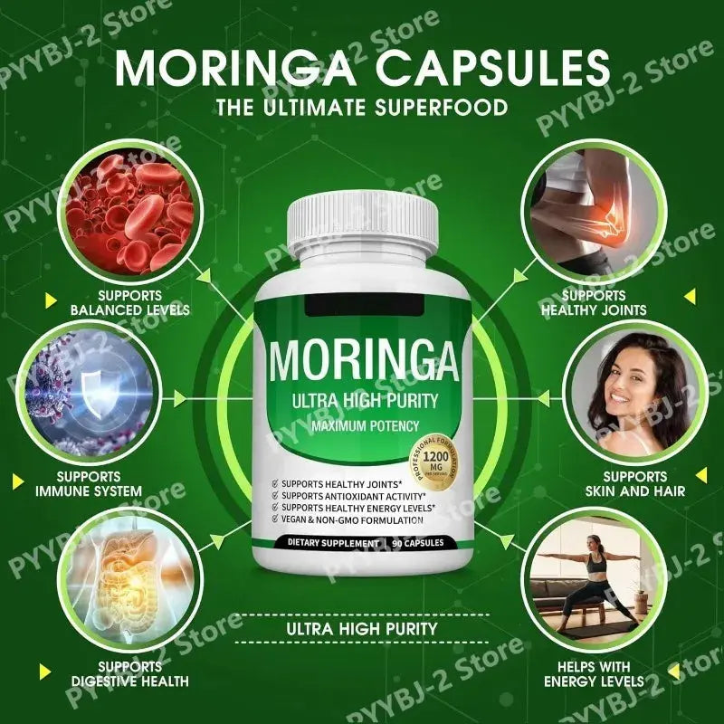 Moringa Capsules 1200mg Pure Moringa Powder Oleifera Leaf Superfood Rich in Antioxidant Skin Health Immune Support Natural