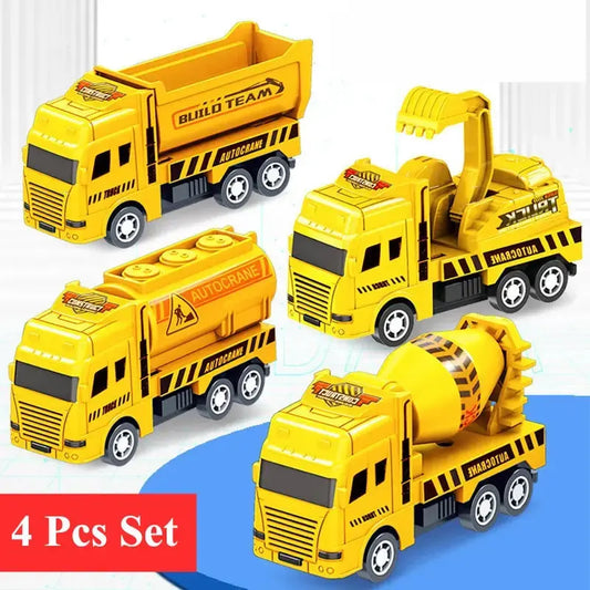 4 Pack Pull Back Cars, Friction Powered Toy Vehicles Construction Set - Dump Truck Crane for Toddlers Boys Girls Gift