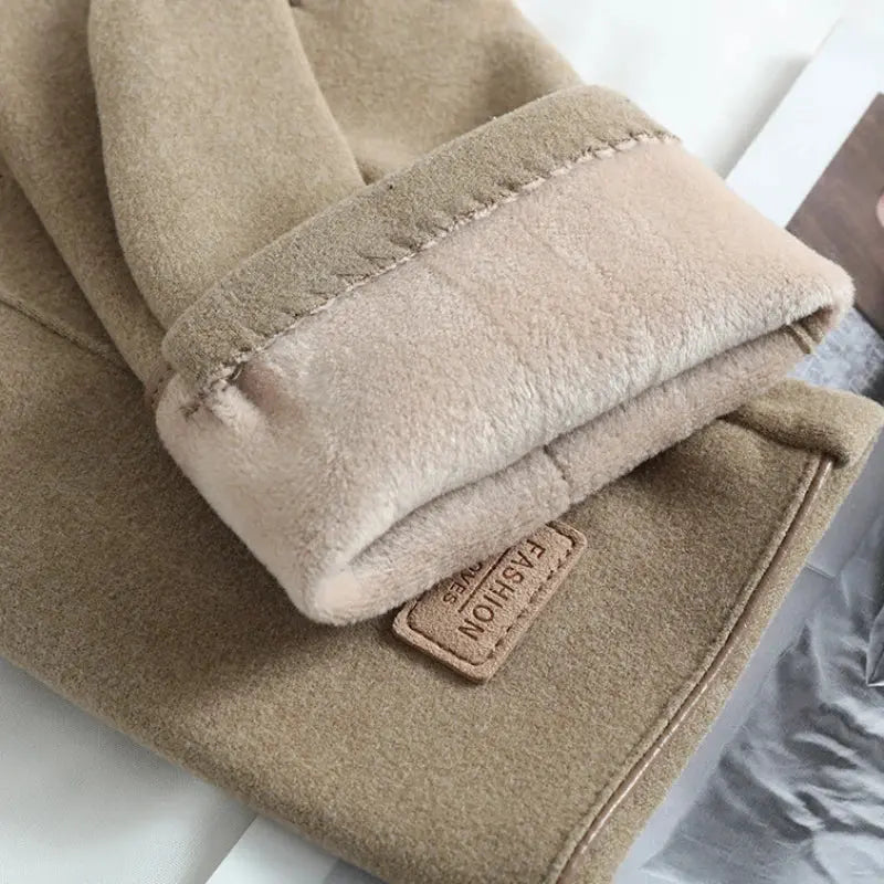 Men's Winter Touch Screen Gloves Thicken Velvet inside Suede Fashion Solid Color Outdoor Cycling Drive Warm Gloves for Adults