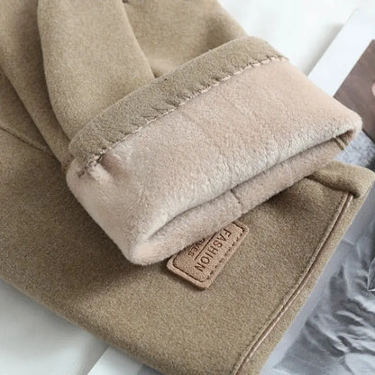 Men's Winter Touch Screen Gloves Thicken Velvet inside Suede Fashion Solid Color Outdoor Cycling Drive Warm Gloves for Adults