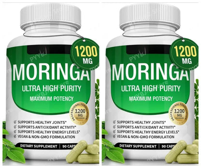 Moringa Capsules 1200mg Pure Moringa Powder Oleifera Leaf Superfood Rich in Antioxidant Skin Health Immune Support Natural