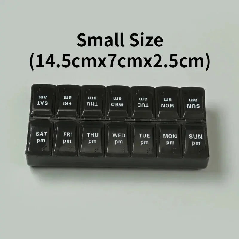 Portable Weekly Travel Pill Case 7 Days Organizer 14 Grids for Tablets Vitamins Medicine & Fish Oils Storage Container