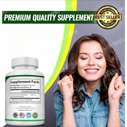 Moringa Capsules 1200mg Pure Moringa Powder Oleifera Leaf Superfood Rich in Antioxidant Skin Health Immune Support Natural