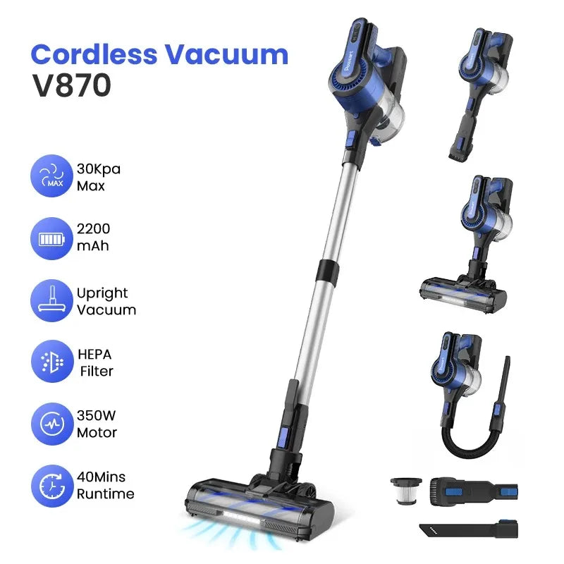 Poweart V870 Cordless Vacuum Cleaner 30KPa 8-in-1 Stick Vacuum up to 45min Runtime for Hardwood Floor Pet Hair Home Car Cleaning shoporiz