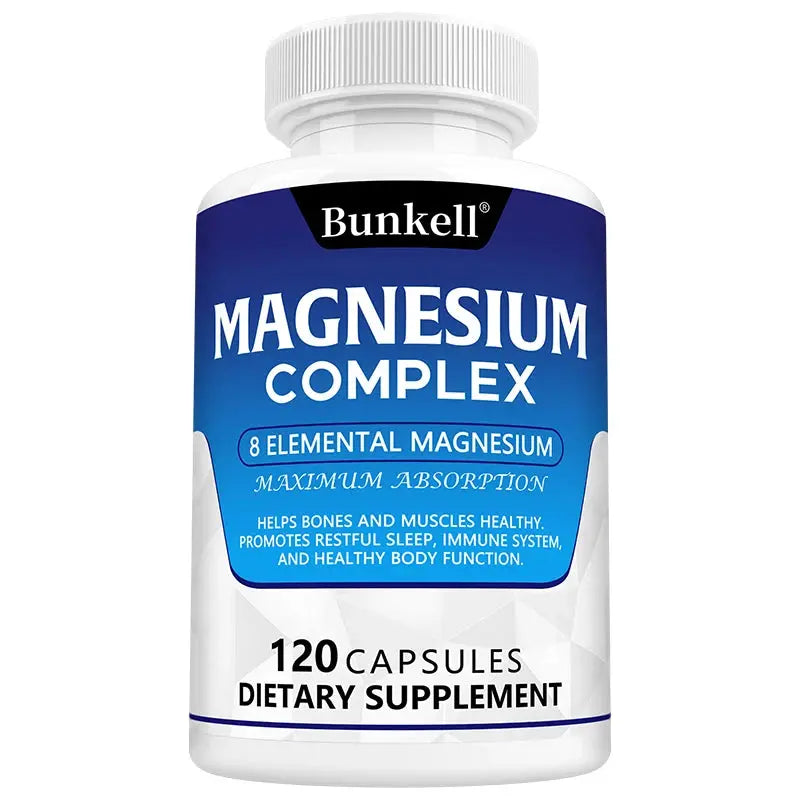 Magnesium Complex Supplement 8 Elemental 1000mg, Chelated for Easy Absorption for Bones, Muscle, Recovery, Energy, 120 Capsules