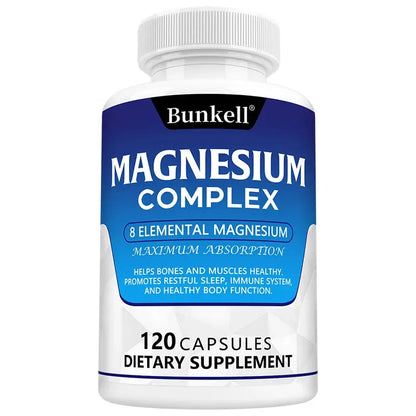Magnesium Complex Supplement 8 Elemental 1000mg, Chelated for Easy Absorption for Bones, Muscle, Recovery, Energy, 120 Capsules