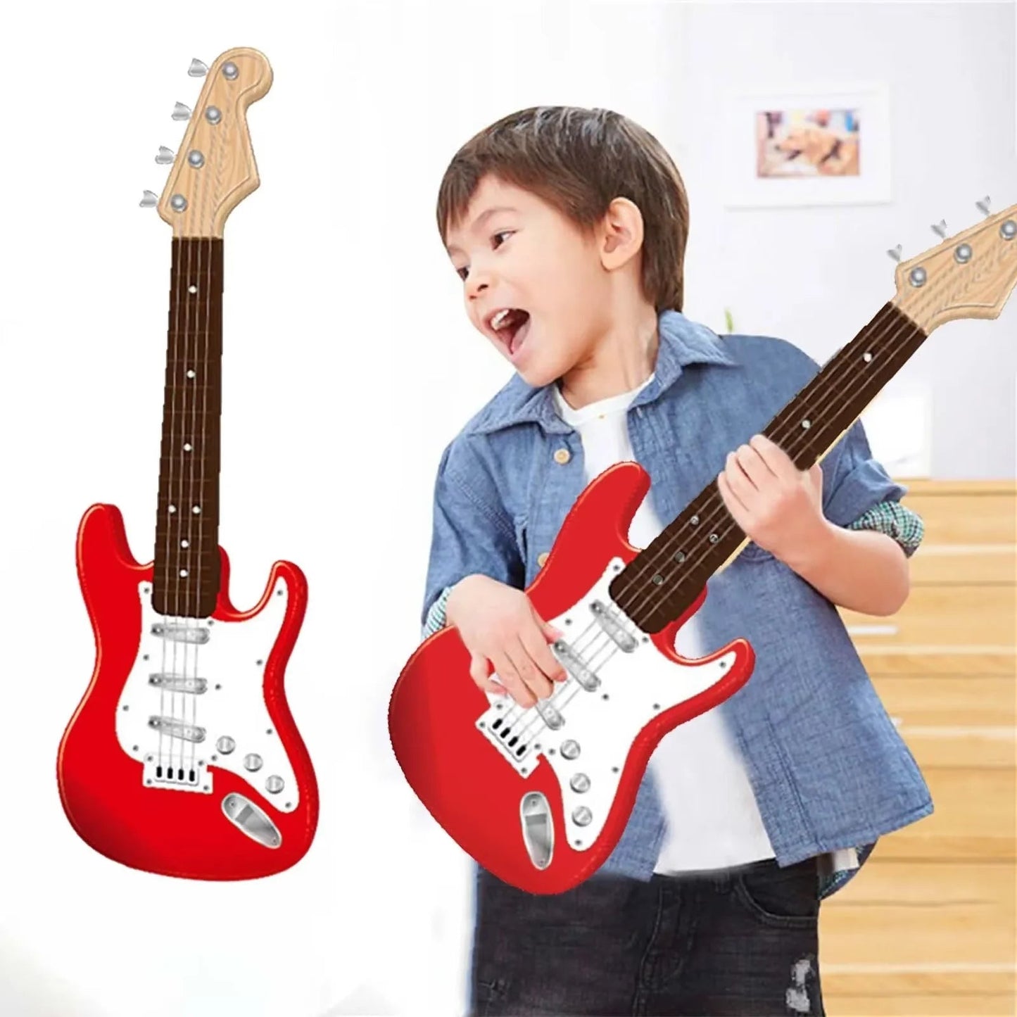 Children-size Electric Guitar Attracts Children Attention 4 String Guita Beginners' Level Guitar Puzzle And Musical Instruments shoporiz