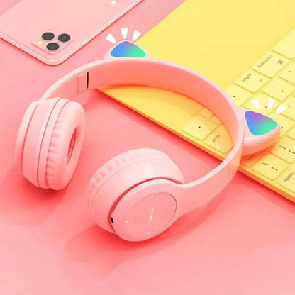 Cute Cat Ear Headphones with RGB LED Light Wireless Headset