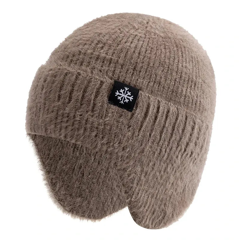 Women's Winter Earflap Beanie Hat Candy Colors Faux Fur Knitted Kpop Style Soft Streetwear Cap Casual Solid Color Skullies