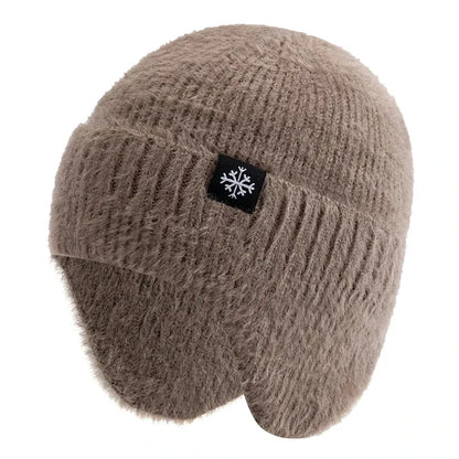 Women's Winter Earflap Beanie Hat Candy Colors Faux Fur Knitted Kpop Style Soft Streetwear Cap Casual Solid Color Skullies