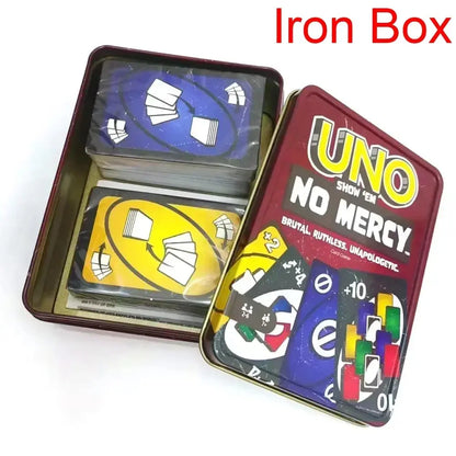Uno No Mercy Metal Box Paper Box Game Board Games Table Family Party Entertainment UNO Cards Toy Children Birthday New Year Gift
