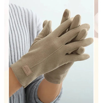 Men's Winter Touch Screen Gloves Thicken Velvet inside Suede Fashion Solid Color Outdoor Cycling Drive Warm Gloves for Adults