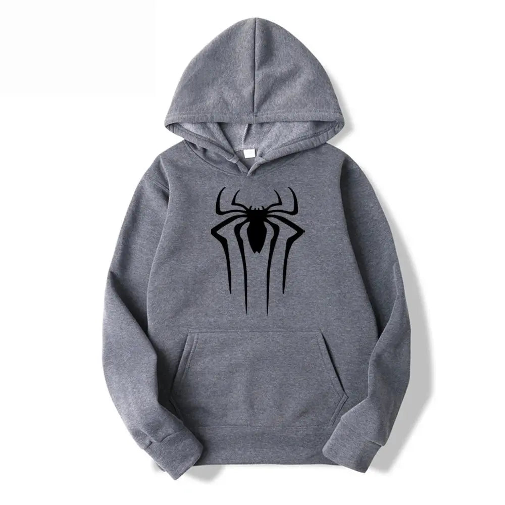 Men's Casual Hoodie Sweatshirt Solid Color Printed Spider Design Fashion Top for Men And Women Autumn Winter Thick Knit Hooded