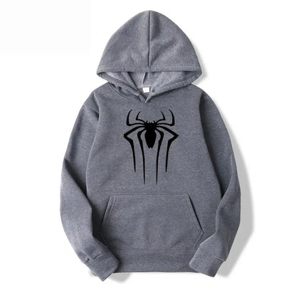 Men's Casual Hoodie Sweatshirt Solid Color Printed Spider Design Fashion Top for Men And Women Autumn Winter Thick Knit Hooded