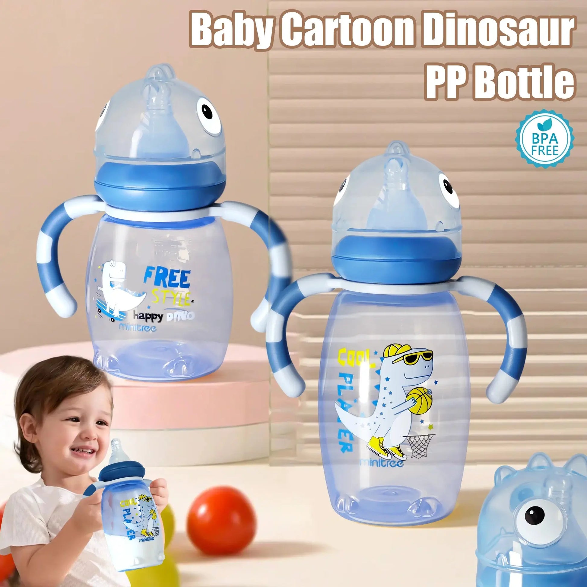 150ml/270ml baby cartoon bottle, 0-3 years old newborn feeding bottle, drop-proof and leak-proof, food grade safe PP material Shoporiz