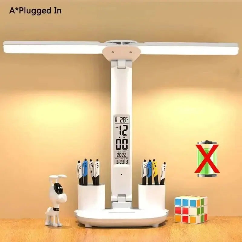 Rechargeable Table Lamp for Study, Desk Lamp Reading Light Led Table Light with Fan, Led Clock Dispaly Reading Lamp Shoporiz