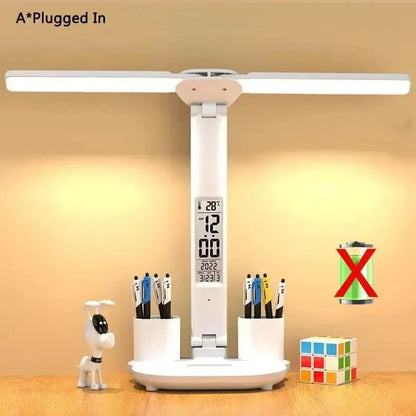 Rechargeable Table Lamp for Study, Desk Lamp Reading Light Led Table Light with Fan, Led Clock Dispaly Reading Lamp Shoporiz