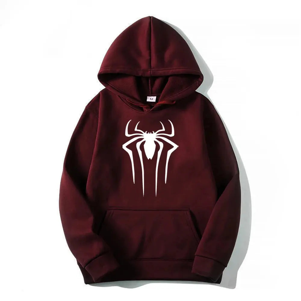 Men's Casual Hoodie Sweatshirt Solid Color Printed Spider Design Fashion Top for Men And Women Autumn Winter Thick Knit Hooded