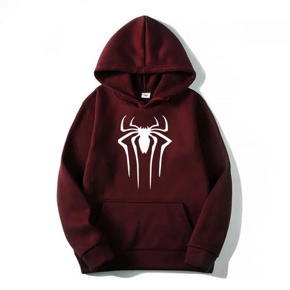 Men's Casual Hoodie Sweatshirt Solid Color Printed Spider Design Fashion Top for Men And Women Autumn Winter Thick Knit Hooded