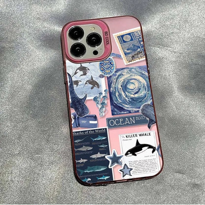 Ocean-Themed Pattern Phone Case for iPhone Shockproof Back Cover Compatible with Multiple Models Anti-Scratch Lightweight Matte