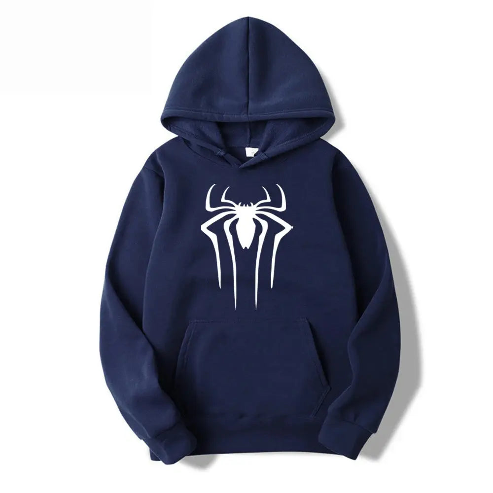 Men's Casual Hoodie Sweatshirt Solid Color Printed Spider Design Fashion Top for Men And Women Autumn Winter Thick Knit Hooded